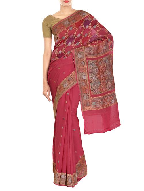 pure chiffon silk handloom saree - 10147429 - Very Small Image - 1