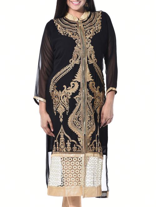 black poly georgette kurta - 10147552 - Very Small Image - 1