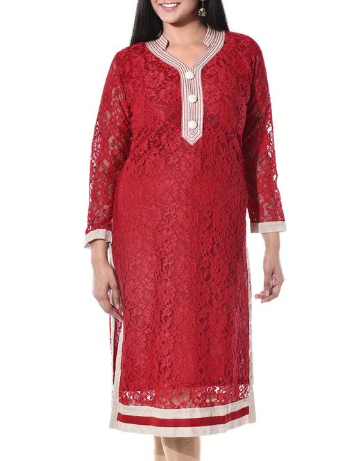 red lace kurta - 10147564 - Very Small Image - 1
