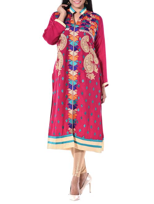 magenta rayon kurta - 10147598 - Very Small Image - 1