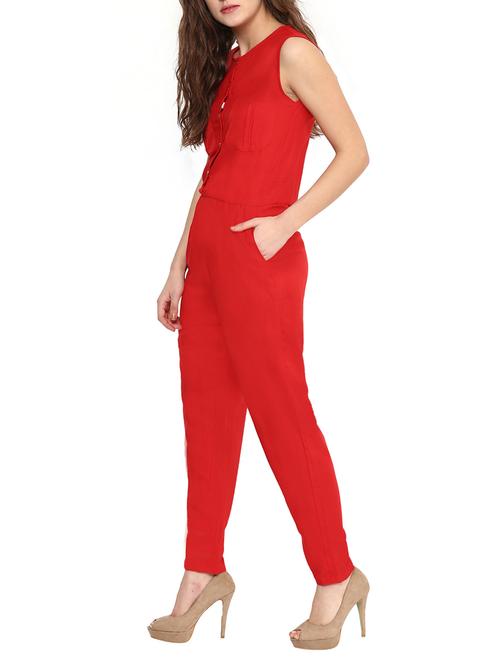 red solid sleeveless jumpsuit - 10155778 - Very Small Image - 1