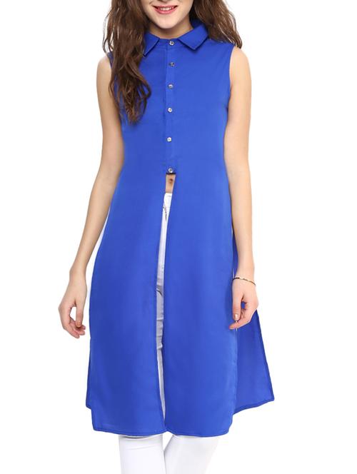 blue georgette solid kurta - 10155809 - Very Small Image - 1