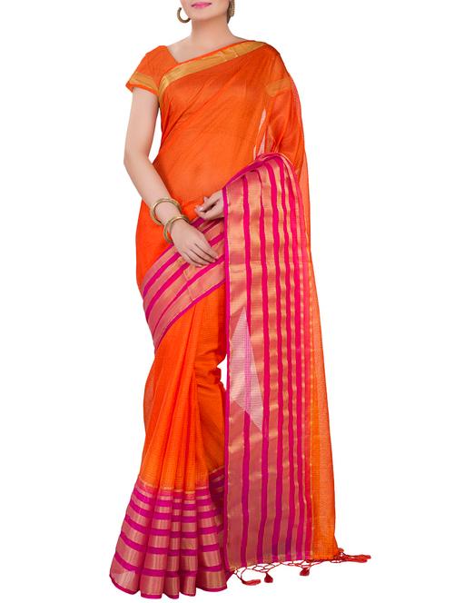 orange cotton saree - 10157086 - Very Small Image - 1