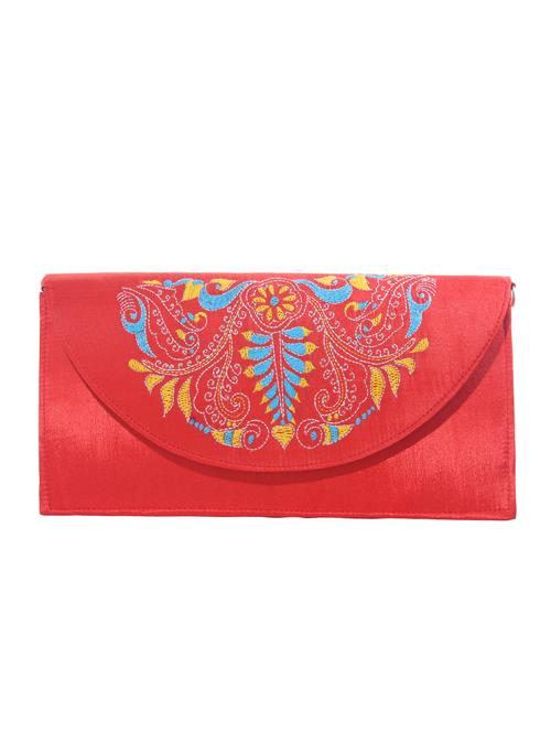 red kantha embroidered fabric sling bag - 10161711 - Very Small Image - 1