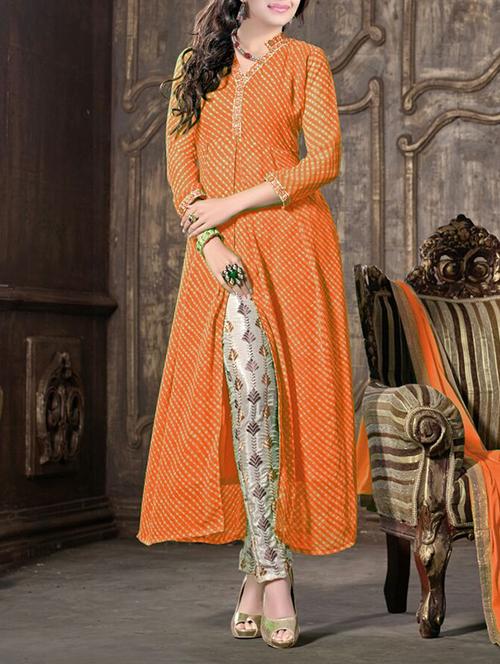 orange georgette unstitched suit - 10168556 - Very Small Image - 1