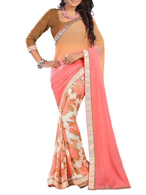 creame georgette saree - 10168742 - Very Small Image - 1