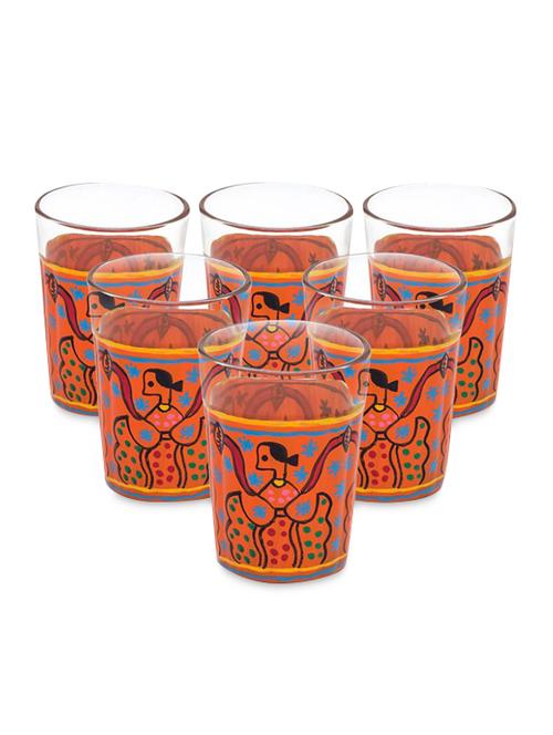 orange painted tea glasses (set of 6) - 1017012 - Very Small Image - 1