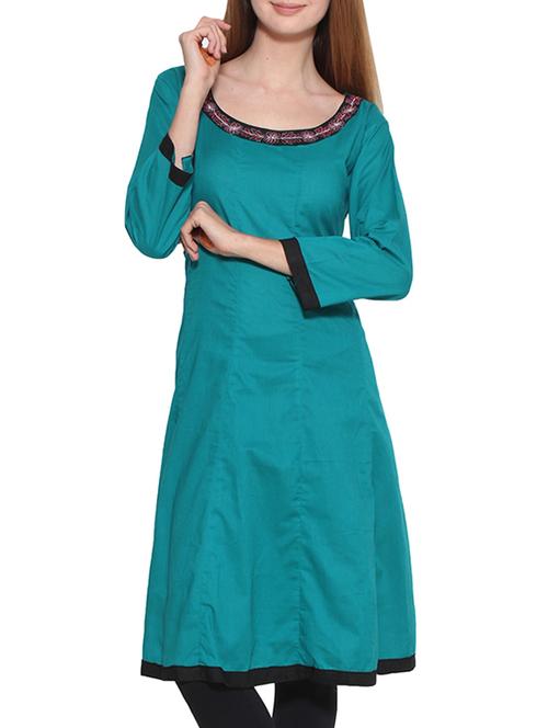 turquoise rayon kurta - 10170557 - Very Small Image - 1