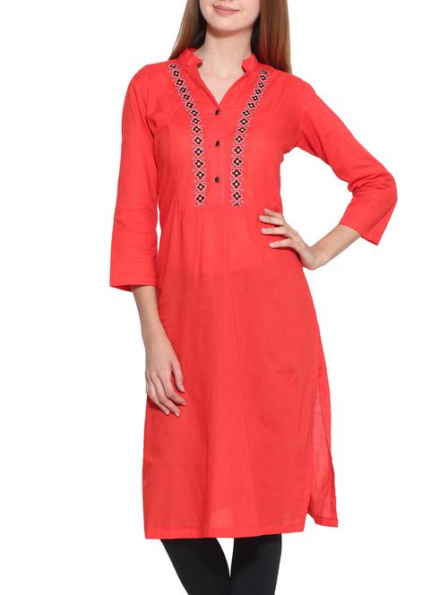 red rayon kurta - 10170566 - Very Small Image - 1