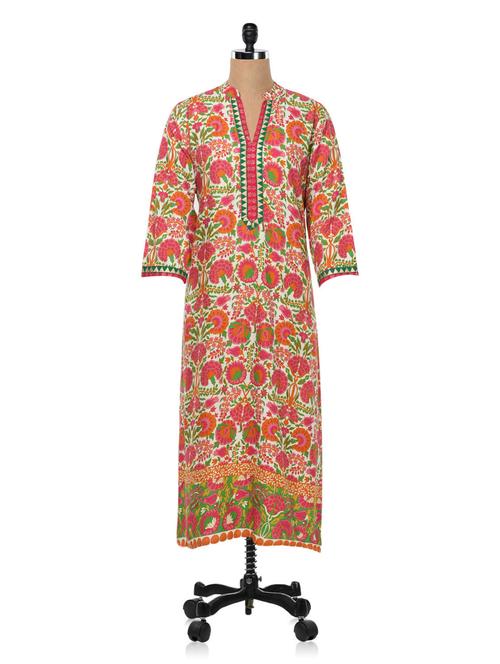 fuchsia floral print rayon kurta - 1017188 - Very Small Image - 1