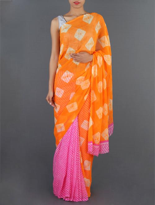 chiffon bandhej lehariya mix print saree - 1017632 - Very Small Image - 1