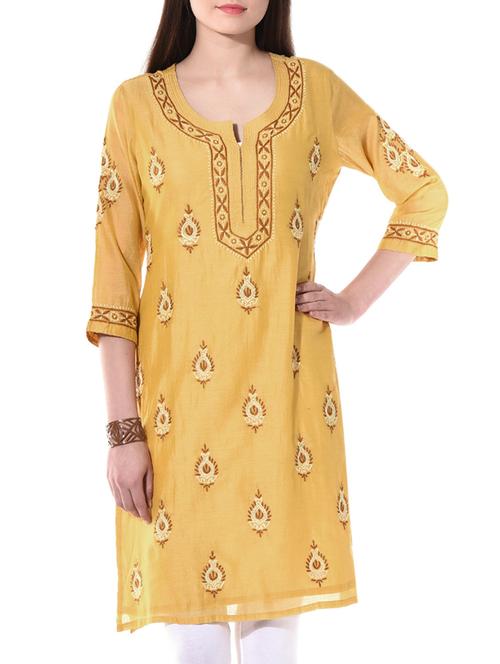 yellow chanderi kurta - 10177389 - Very Small Image - 1