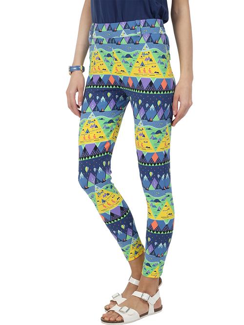 chumbak blue printed stretchable jeggings - 10177625 - Very Small Image - 1