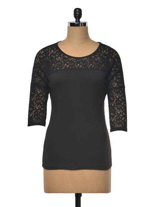 lace sleeve & yoke three-quarter sleeved top - 1018473 - Very Small Image - 1