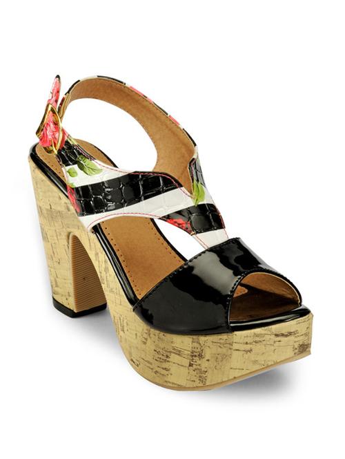 black, white leatherette sandals - 10186315 - Very Small Image - 1