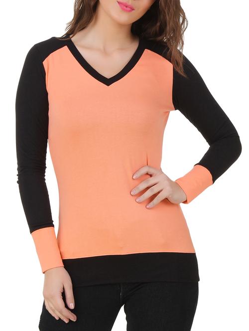 contrast panel v-neck top - 10193813 - Very Small Image - 1