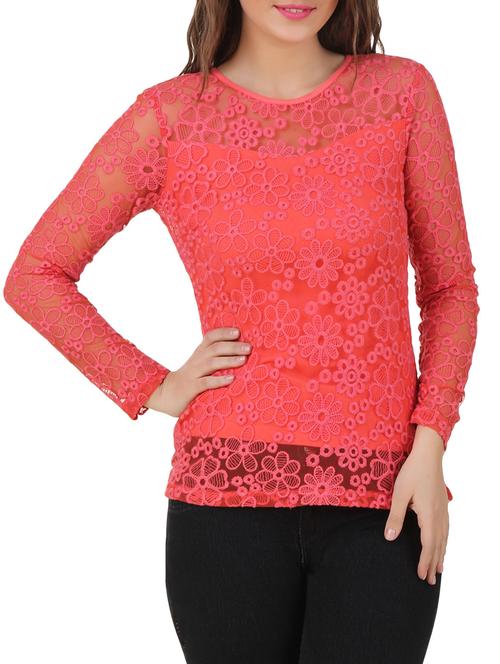 coral cotton laced top - 10193832 - Very Small Image - 1