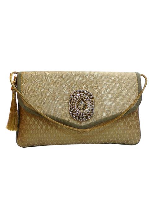 gold silk blend clutch - 10228610 - Very Small Image - 1