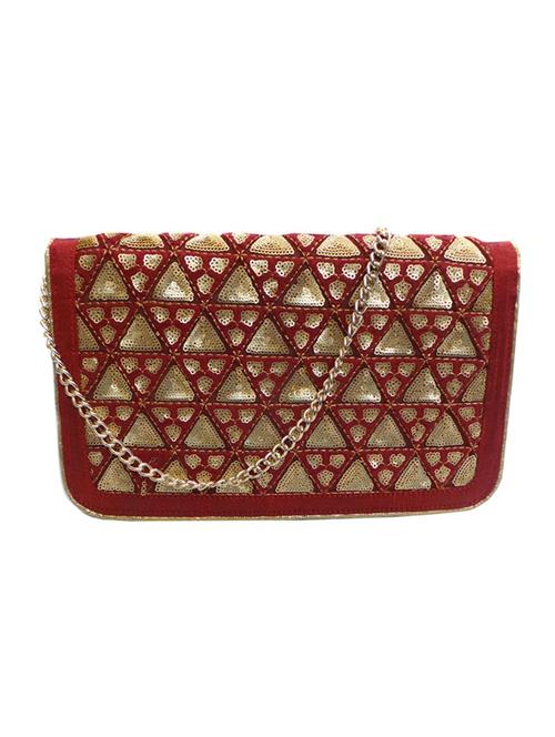maroon silk blend clutch - 10228690 - Very Small Image - 1