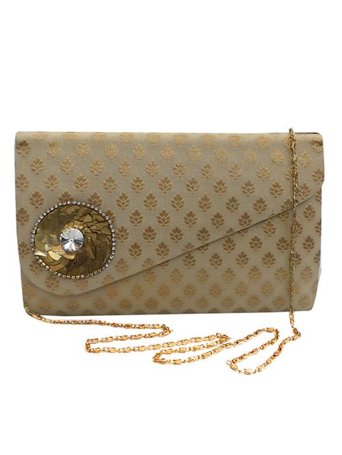 gold silk blend clutch - 10228692 - Very Small Image - 1