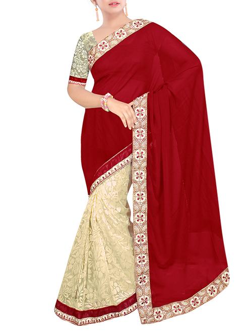 beige, red georgette lehenga - 10234872 - Very Small Image - 1
