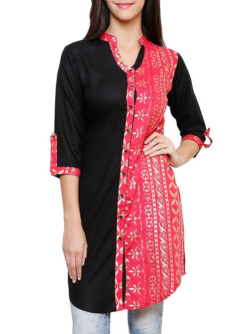 pink, black rayon kurta - 10235864 - Very Small Image - 1