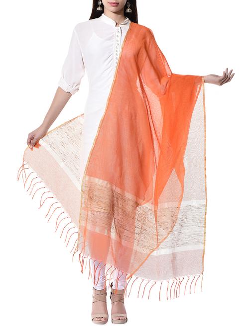 orange chanderi cotton dupatta - 10237166 - Very Small Image - 1