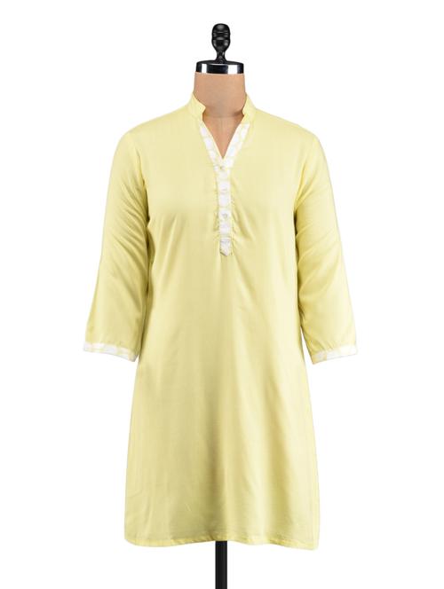 yellow collar kurti with white placket - 1023838 - Very Small Image - 1