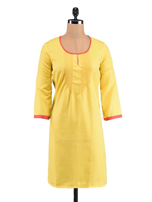yellow pin tucked yoke kurti - 1023854 - Very Small Image - 1