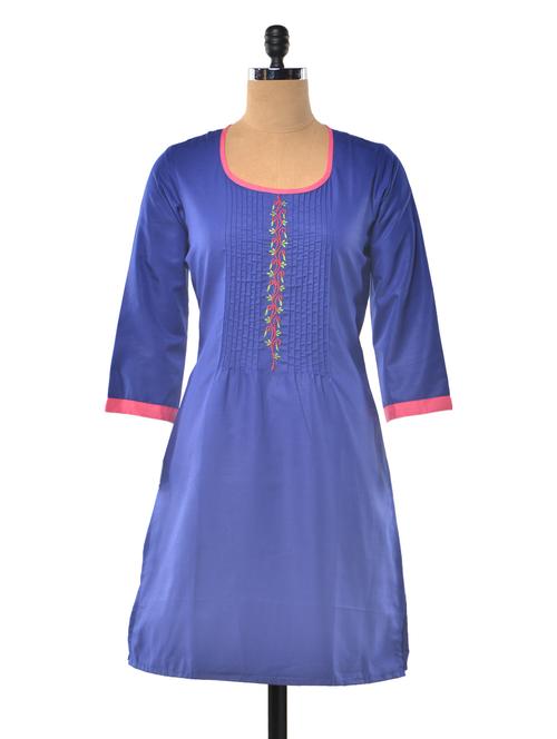 blue color pin tuck kurta - 1023863 - Very Small Image - 1