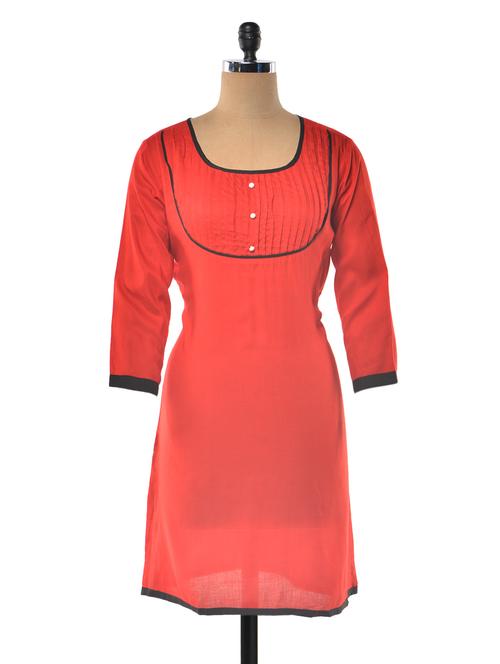 red color rayon pleated kurta - 1023893 - Very Small Image - 1