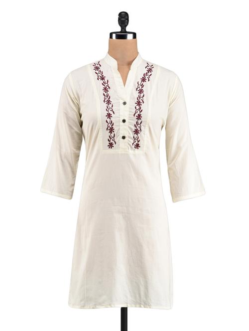 pastel yellow embroidered collared kurti - 1023909 - Very Small Image - 1