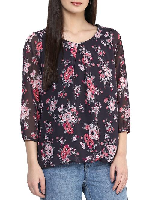 black,multi georgette top - 10241283 - Very Small Image - 1