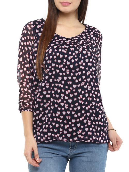 blue georgette heart printed top - 10241296 - Very Small Image - 1