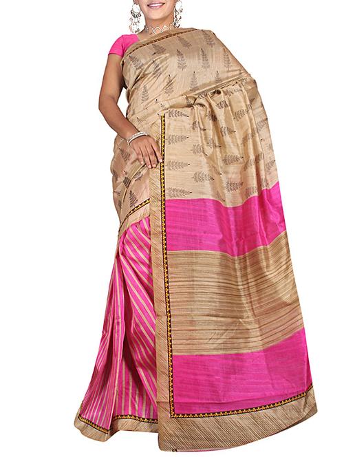 printed half & half saree with blouse - 10245384 - Very Small Image - 1