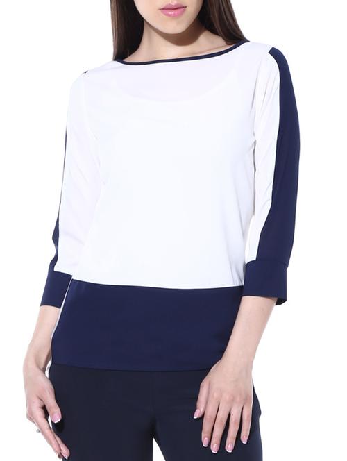 white, blue poly crepe top - 10257509 - Very Small Image - 1