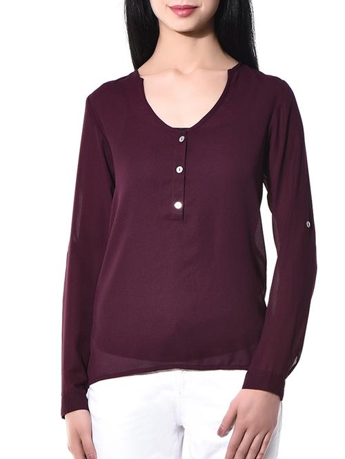 wine poly georgette top - 10257527 - Very Small Image - 1