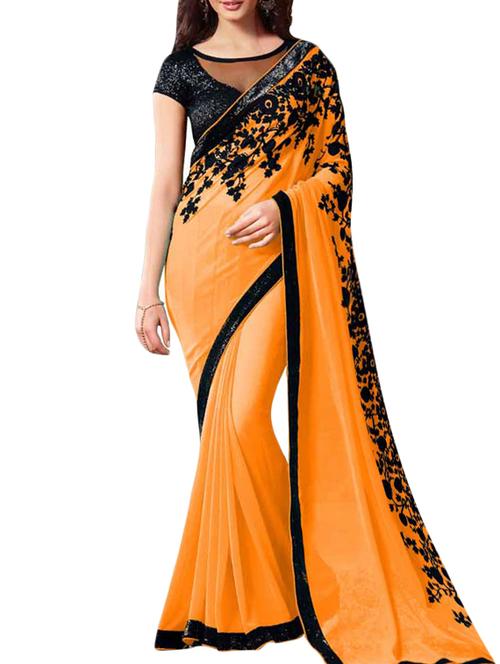 orange chiffon saree - 10257629 - Very Small Image - 1