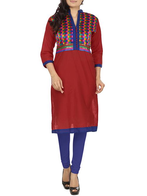 red cotton kurta - 10260494 - Very Small Image - 1