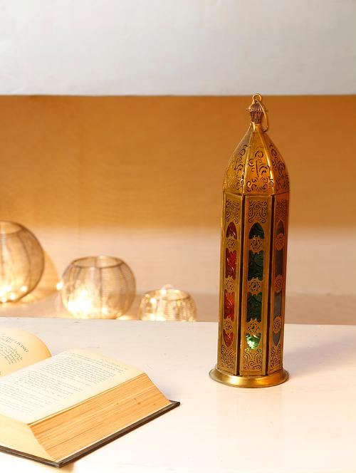 anasa decorative metal & glass traditional lantern hanging t-light candle holder multicolor 12 inch - 10270561 - Very Small Image - 1