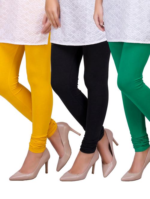 yellow, black, green cotton leggings - 10271589 - Very Small Image - 1