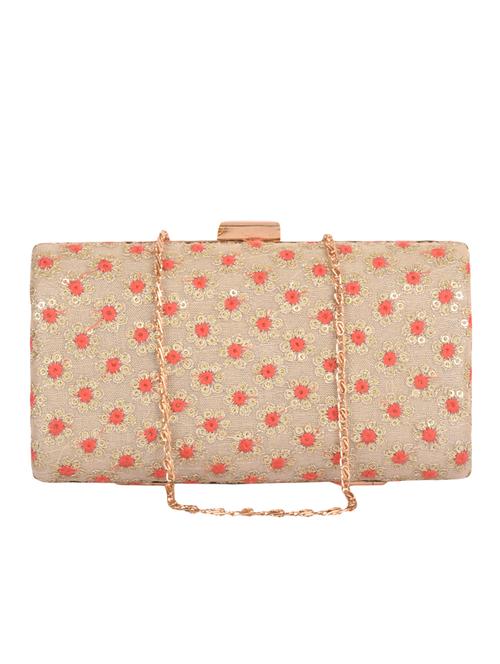 Beige embroidered and sequined box clutch - 10276944 - Very Small Image - 1