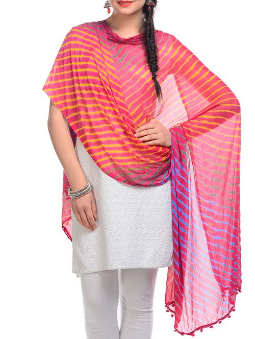 yellow, red, blue chiffon dupatta - 1027990 - Very Small Image - 1