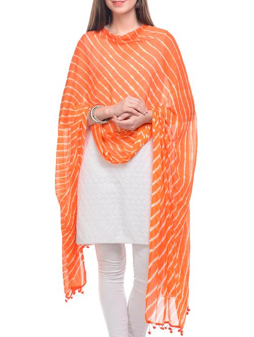 orange, white chiffon dupatta - 1027995 - Very Small Image - 1