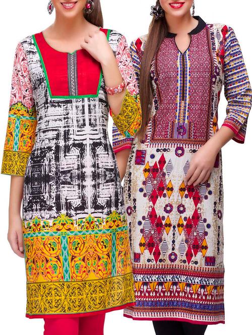 multi colored cotton straight kurta - 10282718 - Very Small Image - 1