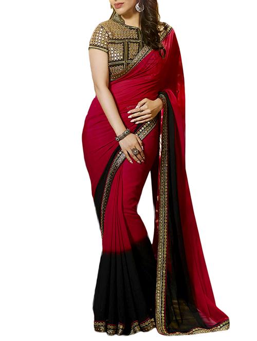 red georgette saree - 10290673 - Very Small Image - 1
