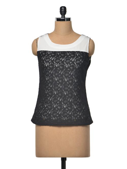 black and white lace contrast top - 1029099 - Very Small Image - 1