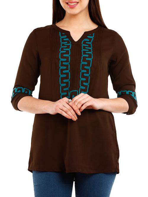 chocolate polyester embroidered top - 10292650 - Very Small Image - 1