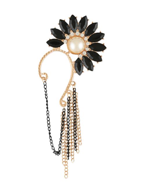 black crystal floral ear cuff with dropdown chains - 1029546 - Very Small Image - 1