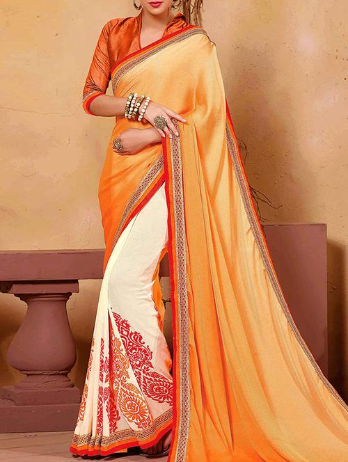 orange,cream georgette saree - 10296328 - Very Small Image - 1